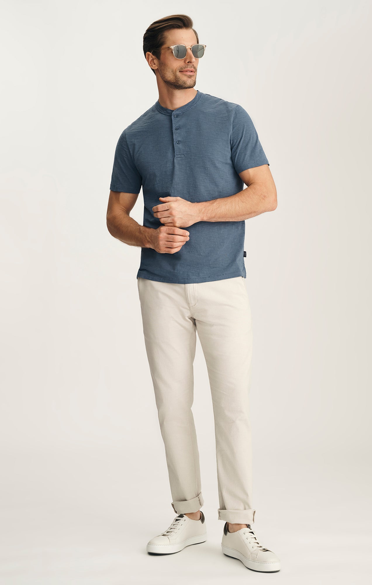 Slub Henley T-Shirt In Vintage Indigo