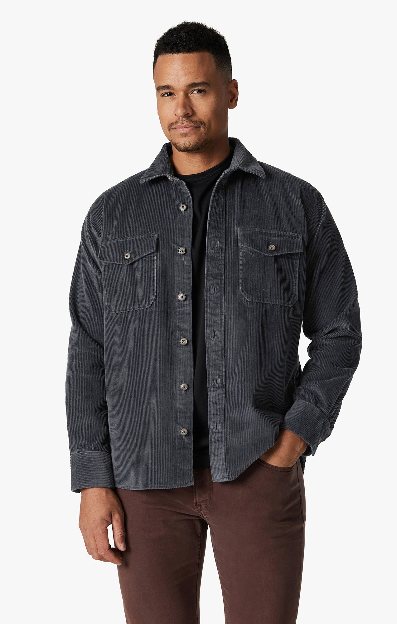 Corduroy Overshirt In Iron Gate