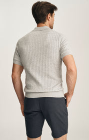 Melange Polo Sweater In Light Grey