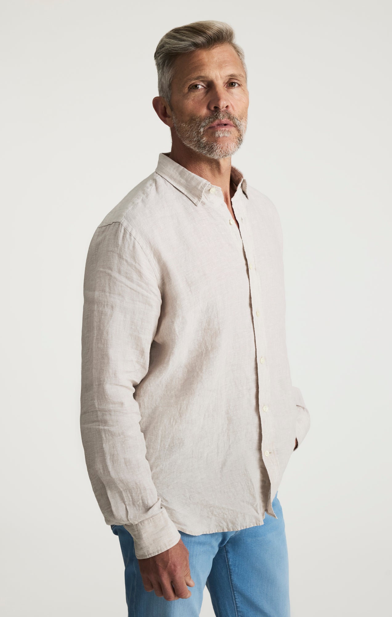 Men's Linen Shirt In Beige, M