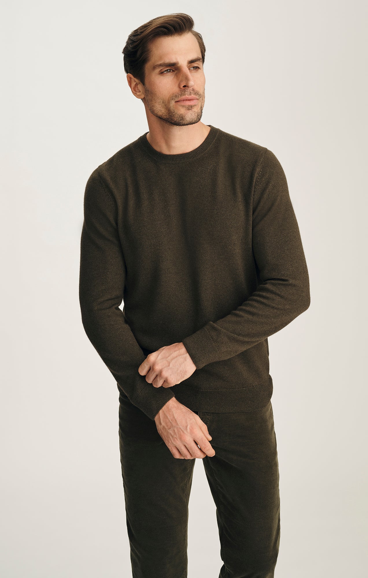 Cashmere Crew Neck Sweater In Khaki