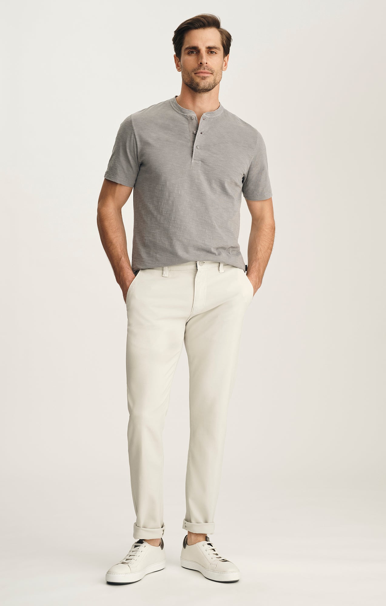 Slub Henley T-Shirt In Chiseled Stone