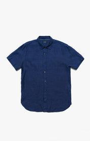 Linen Short Sleeve Shirt In Indigo