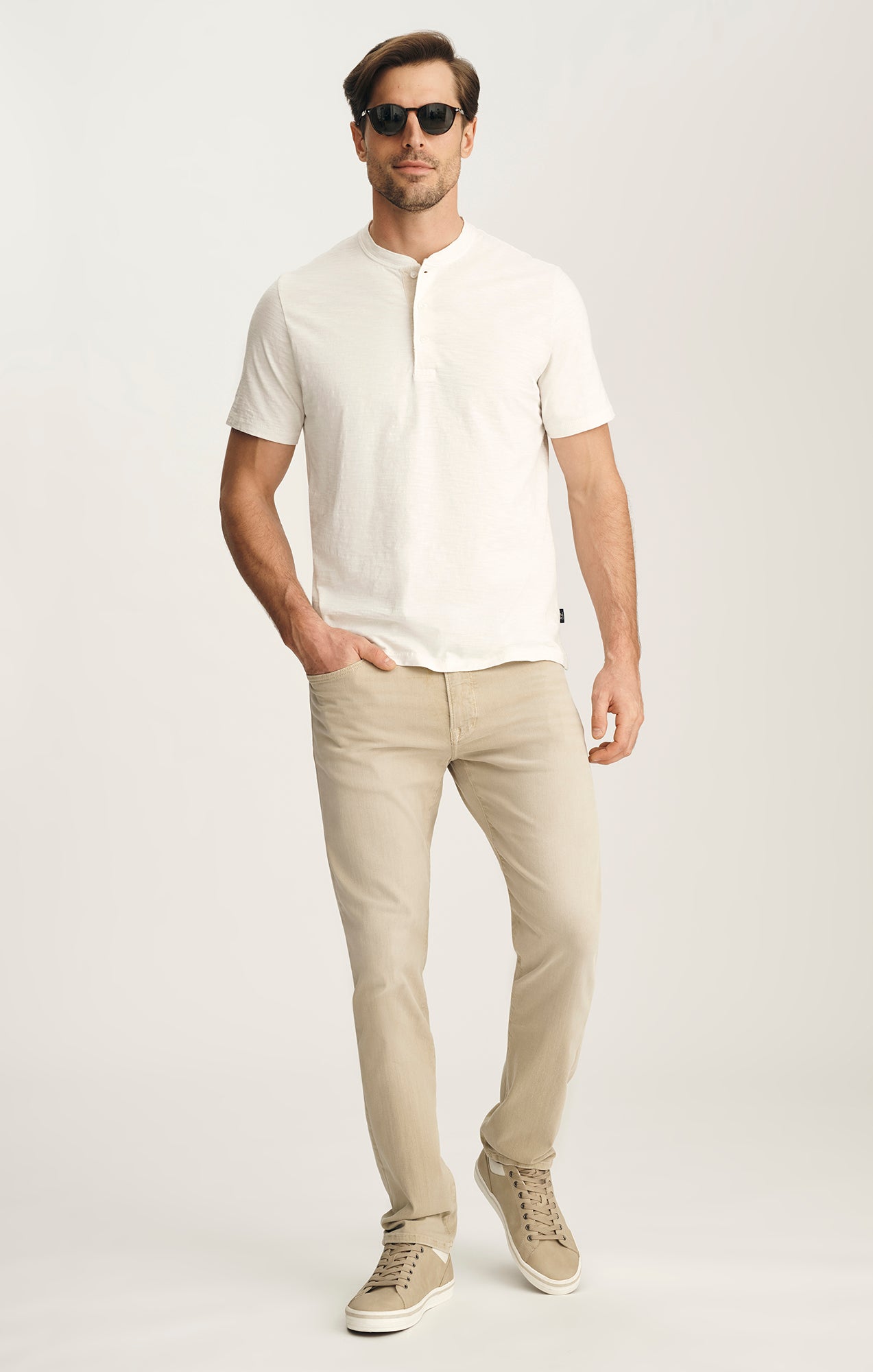 Slub Henley T-Shirt In Antique White