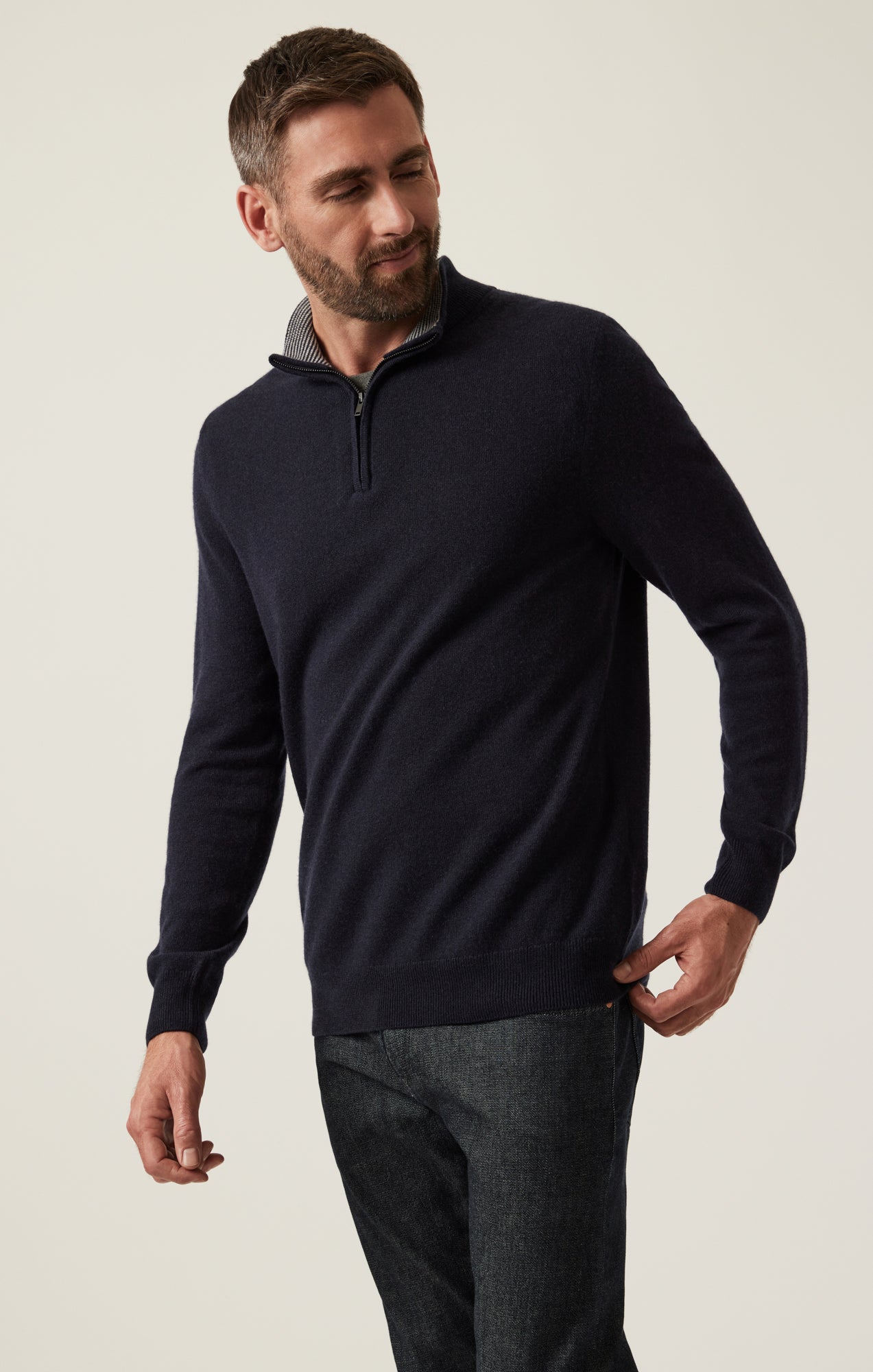 34 Heritage Men's Cashmere Quarter Zip Sweater In Dark Navy