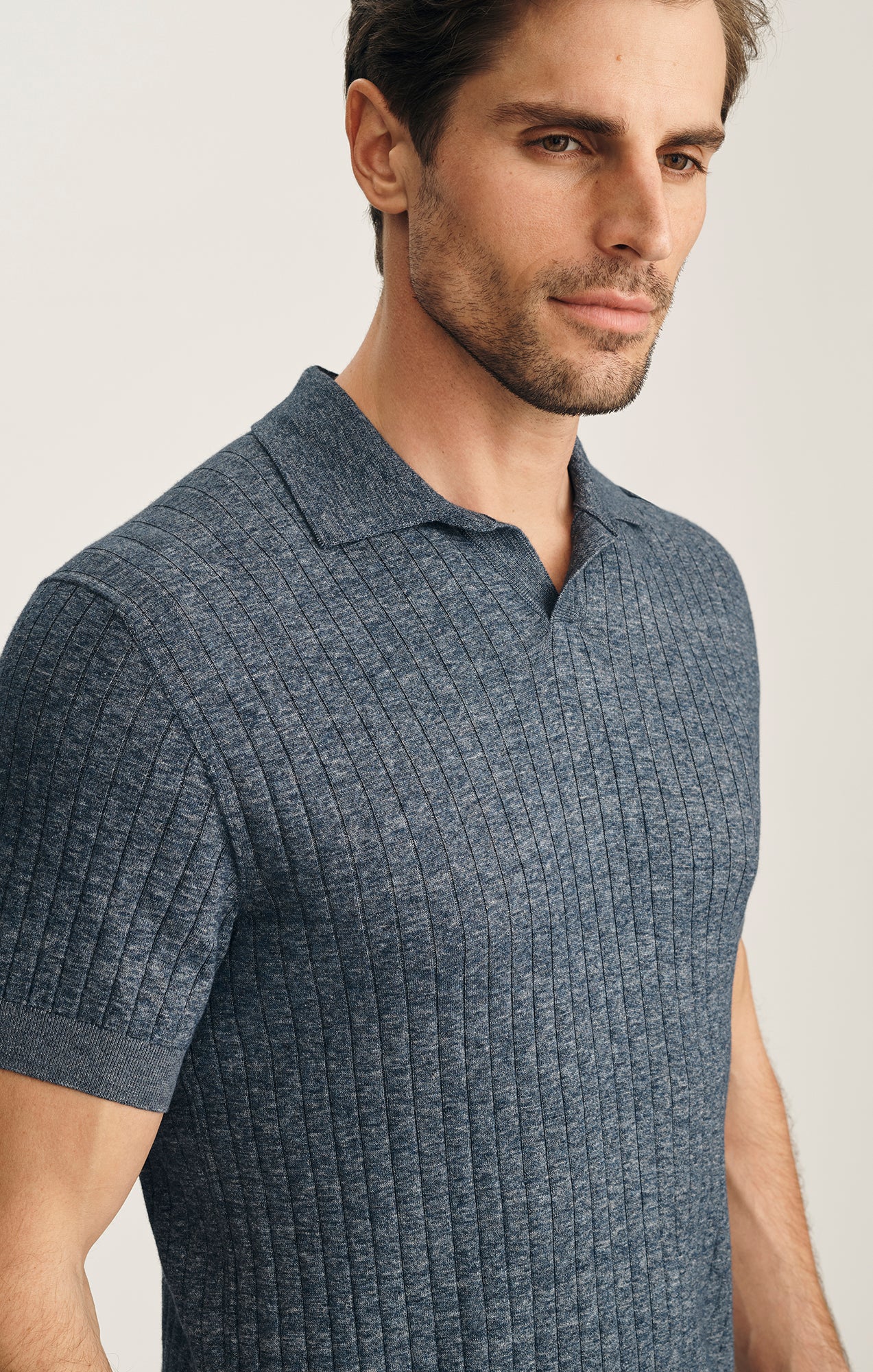 Melange Polo Sweater In Indigo