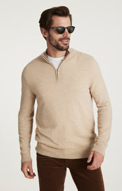 Cashmere Quarter Zip Sweater In Beige