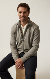 High Neck Zip-Up Sweatshirt In Grey Melange