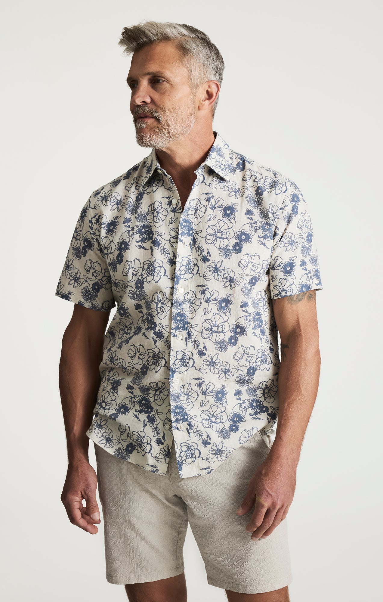 Flower Short Sleeve Shirt In Vintage Indigo