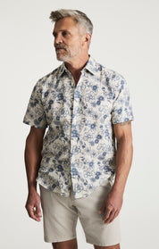 Flower Short Sleeve Shirt In Vintage Indigo