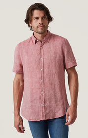 Linen Short Sleeve Shirt in Red