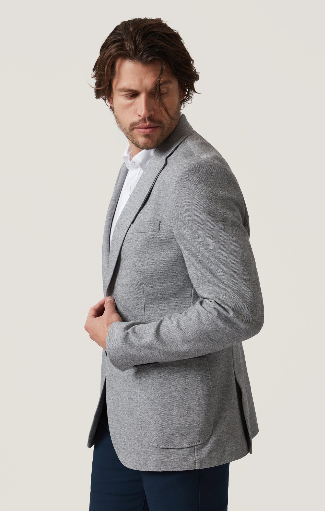 Matteo Pique Blazer in Grey Melange