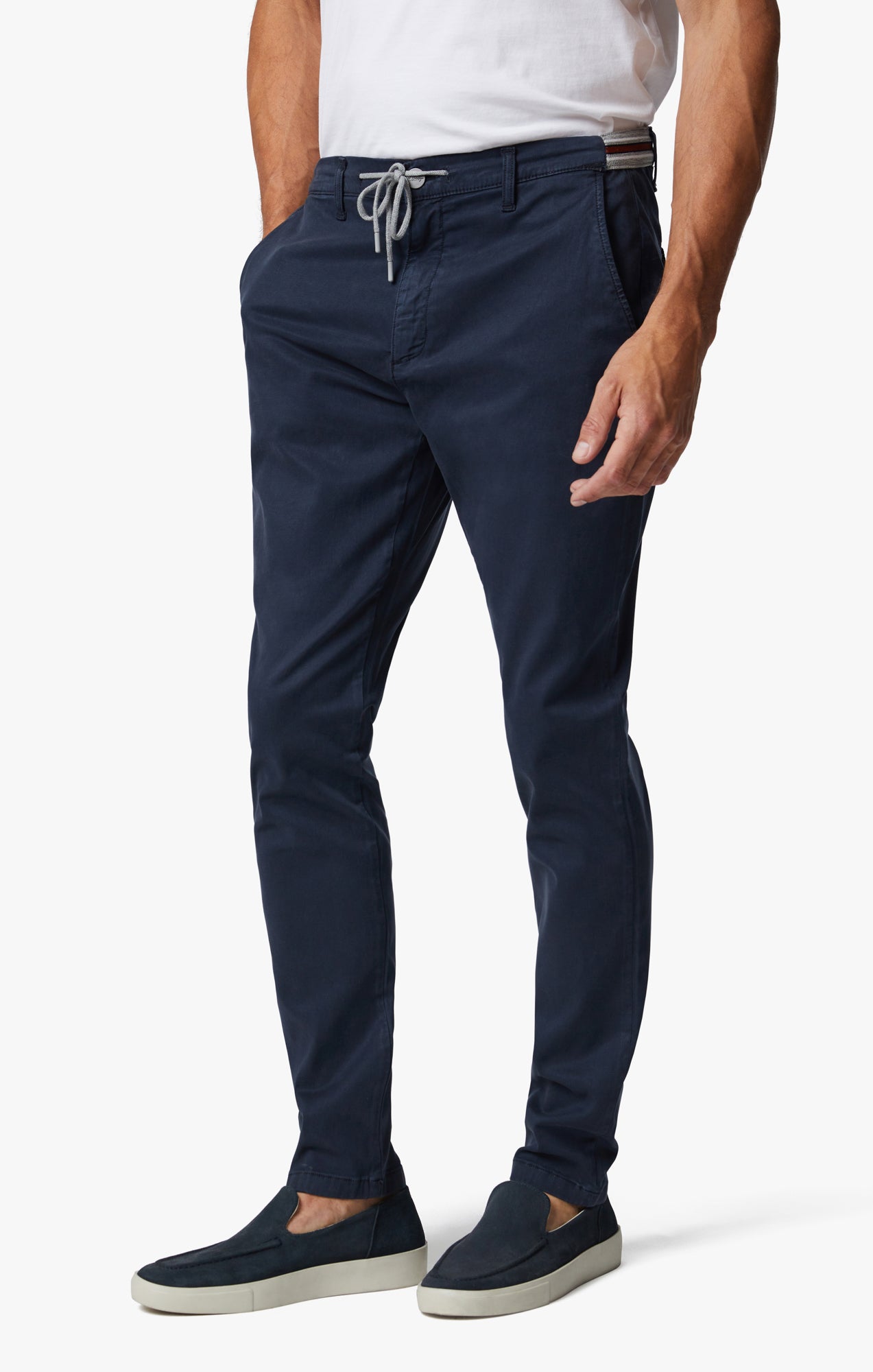 Formia Drawstring Chino Pants In Navy Soft Touch Image 3