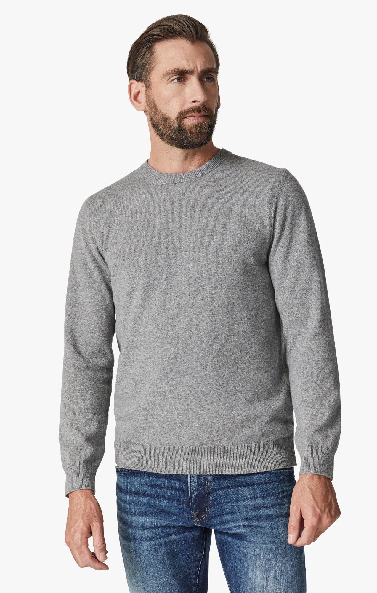 Cashmere Crew Neck Sweater In Grey Melange Image 1