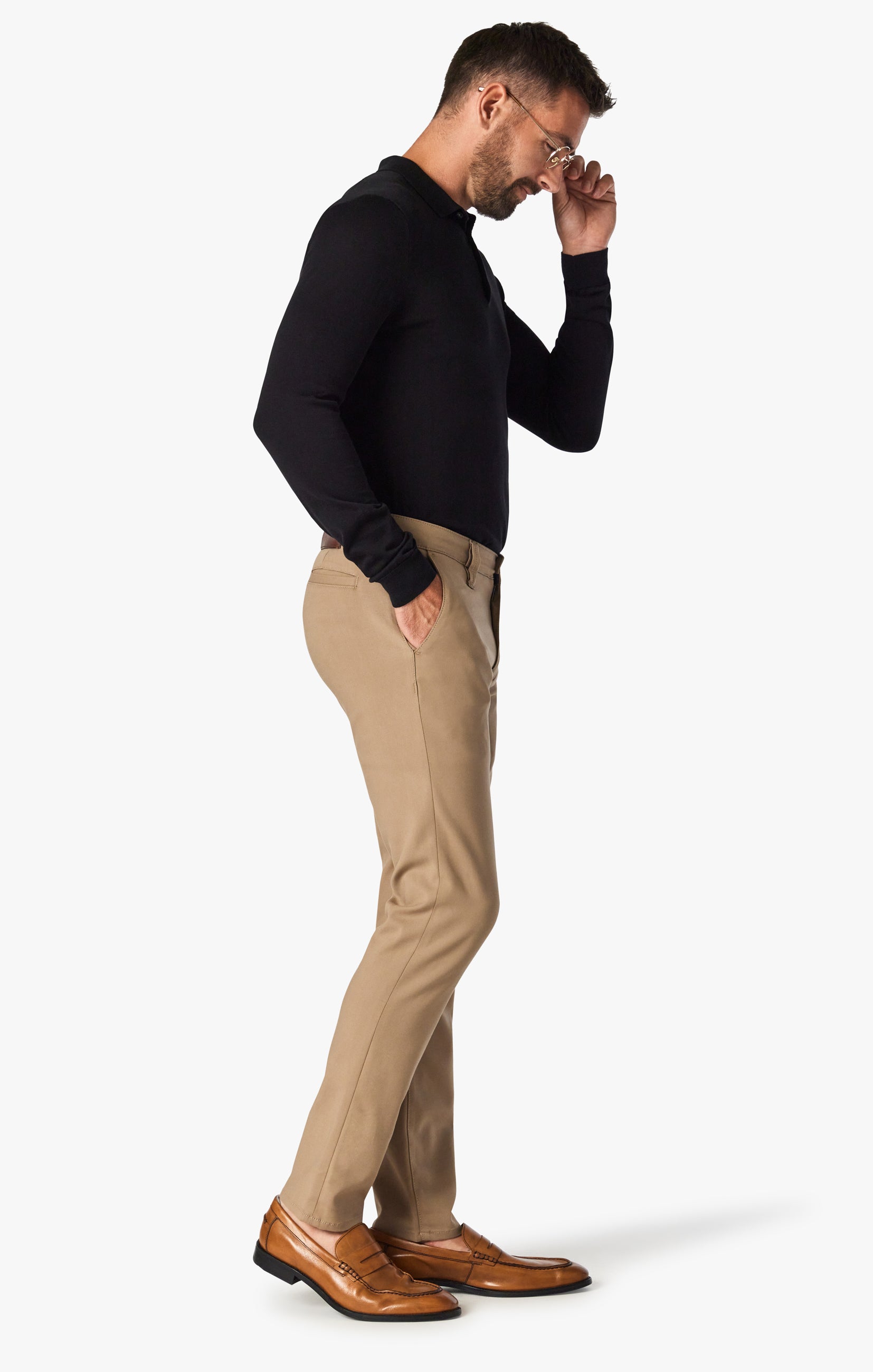 Verona Slim Leg Chino Pants In Khaki High Flyer Image 2