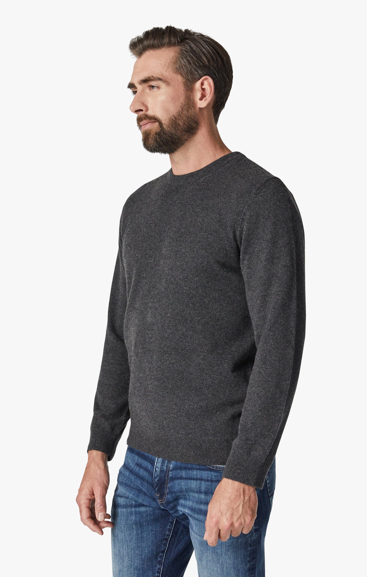 Cashmere Crew Neck Sweater In Charcoal Image 3