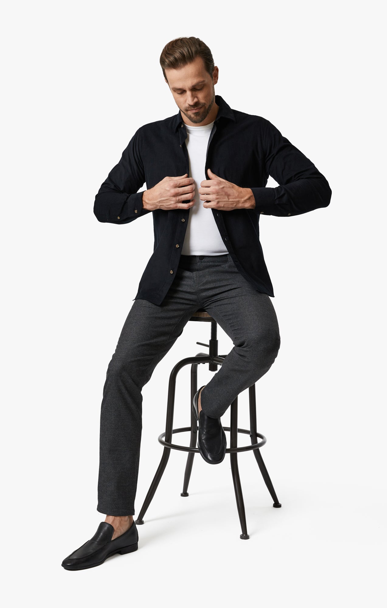 Verona Straight Leg Chino Pants In Smoke Elite Check