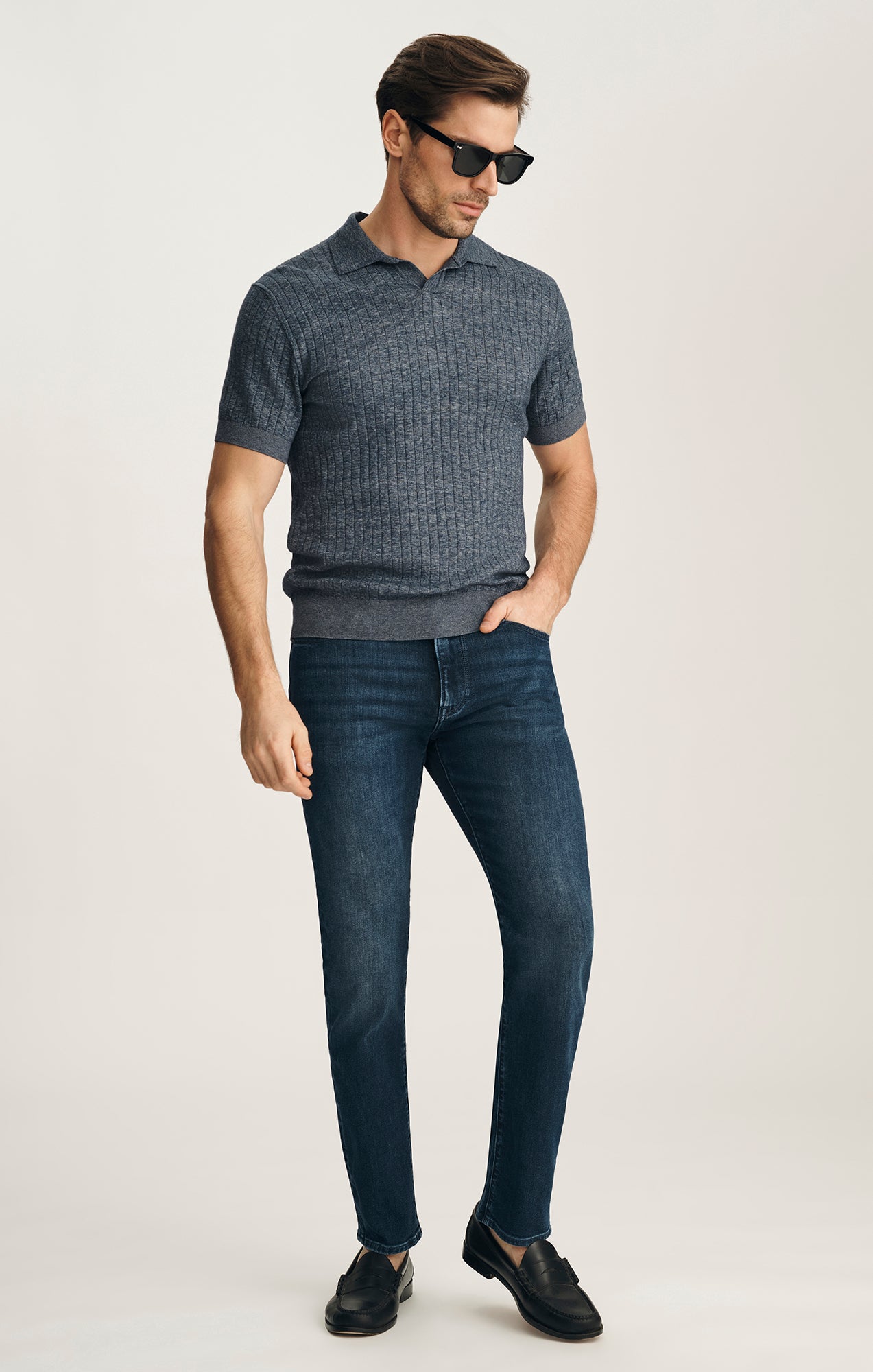 Melange Polo Sweater In Indigo