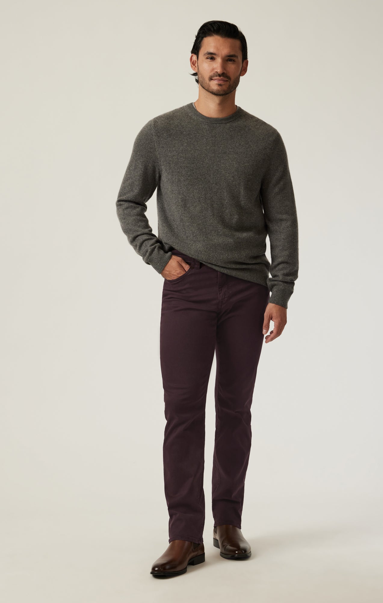 Charisma Relaxed Straight Pants in Burgundy Twill