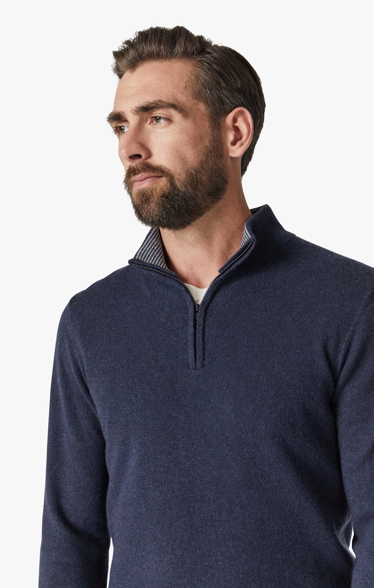 Cashmere Quarter Zip Sweater In Navy Image 5