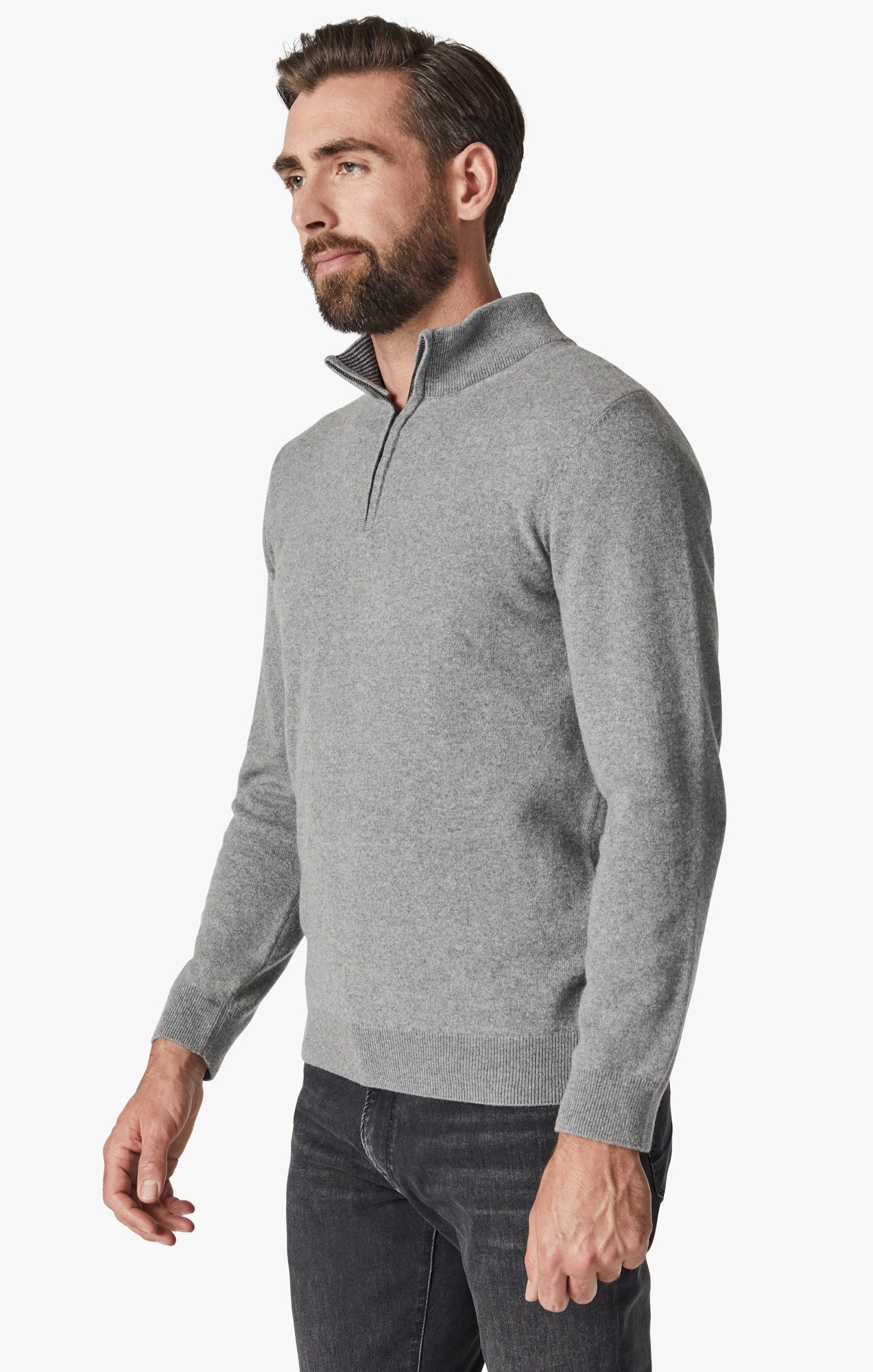 Cashmere Quarter Zip Sweater In Grey Melange Image 3