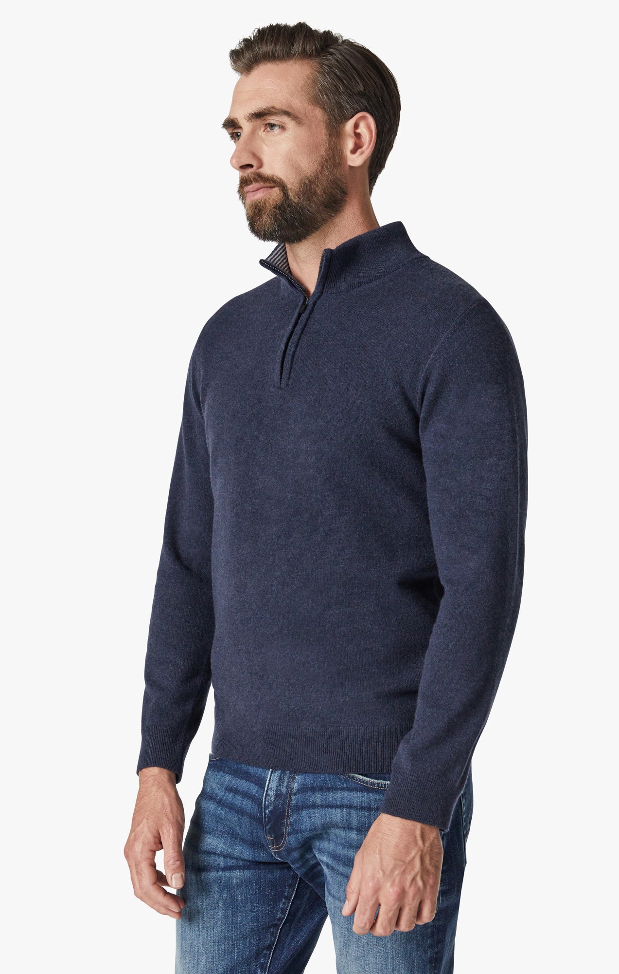 Cashmere Quarter Zip Sweater In Navy Image 3