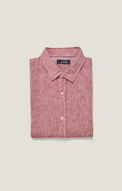 Linen Short Sleeve Shirt in Red