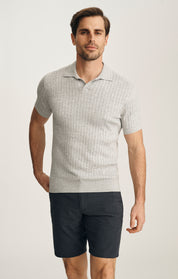 Melange Polo Sweater In Light Grey