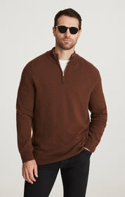 Cashmere Quarter Zip Sweater In Brown