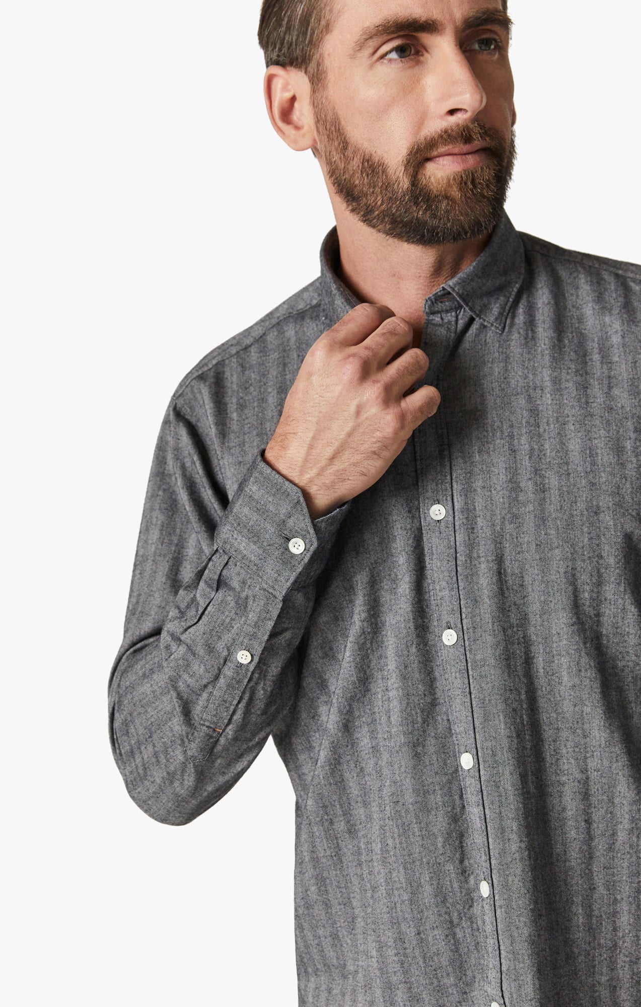 Herringbone Shirt In Anthracite Melange – 34 Heritage