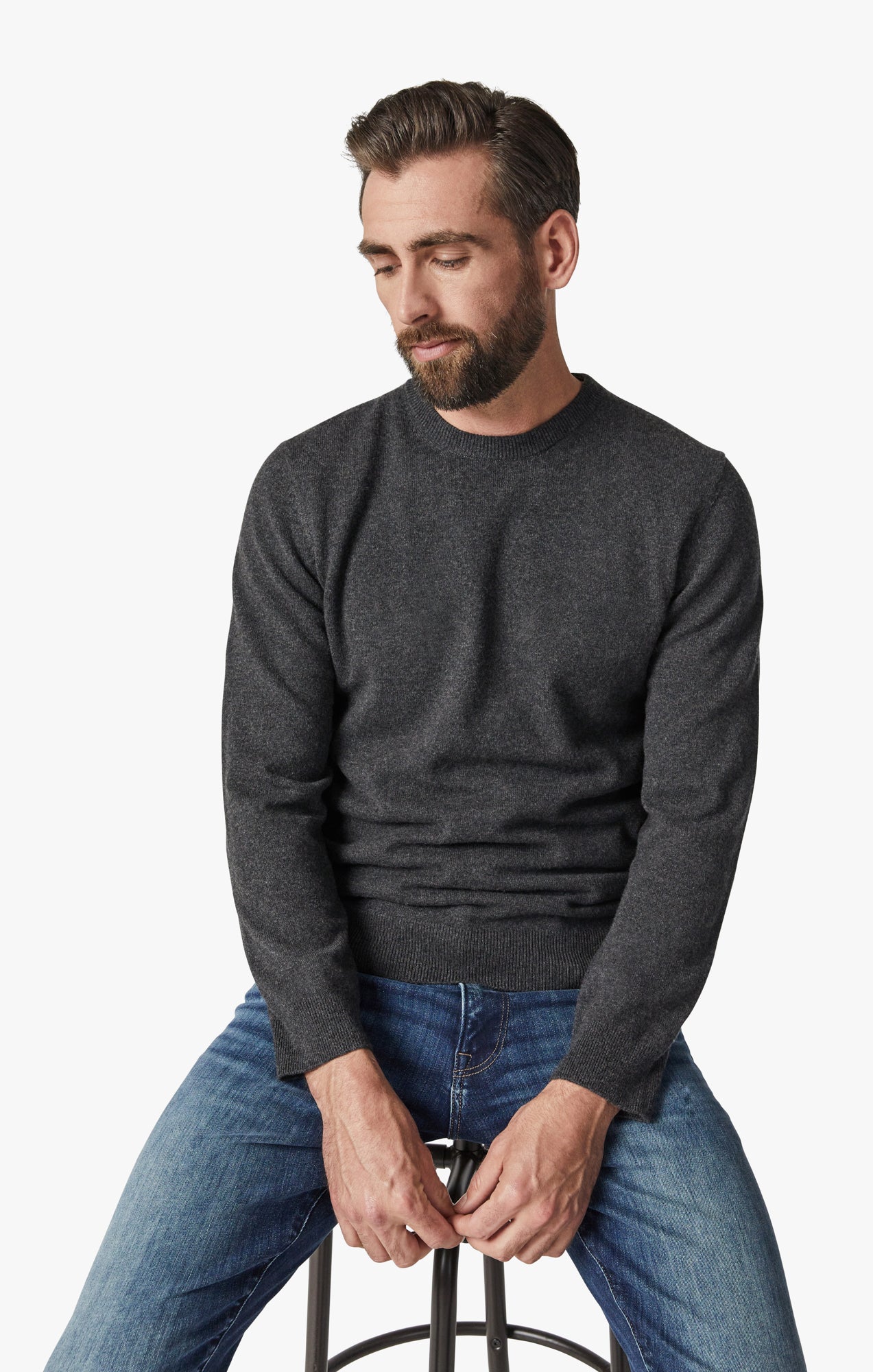 Cashmere Crew Neck Sweater In Charcoal Image 7