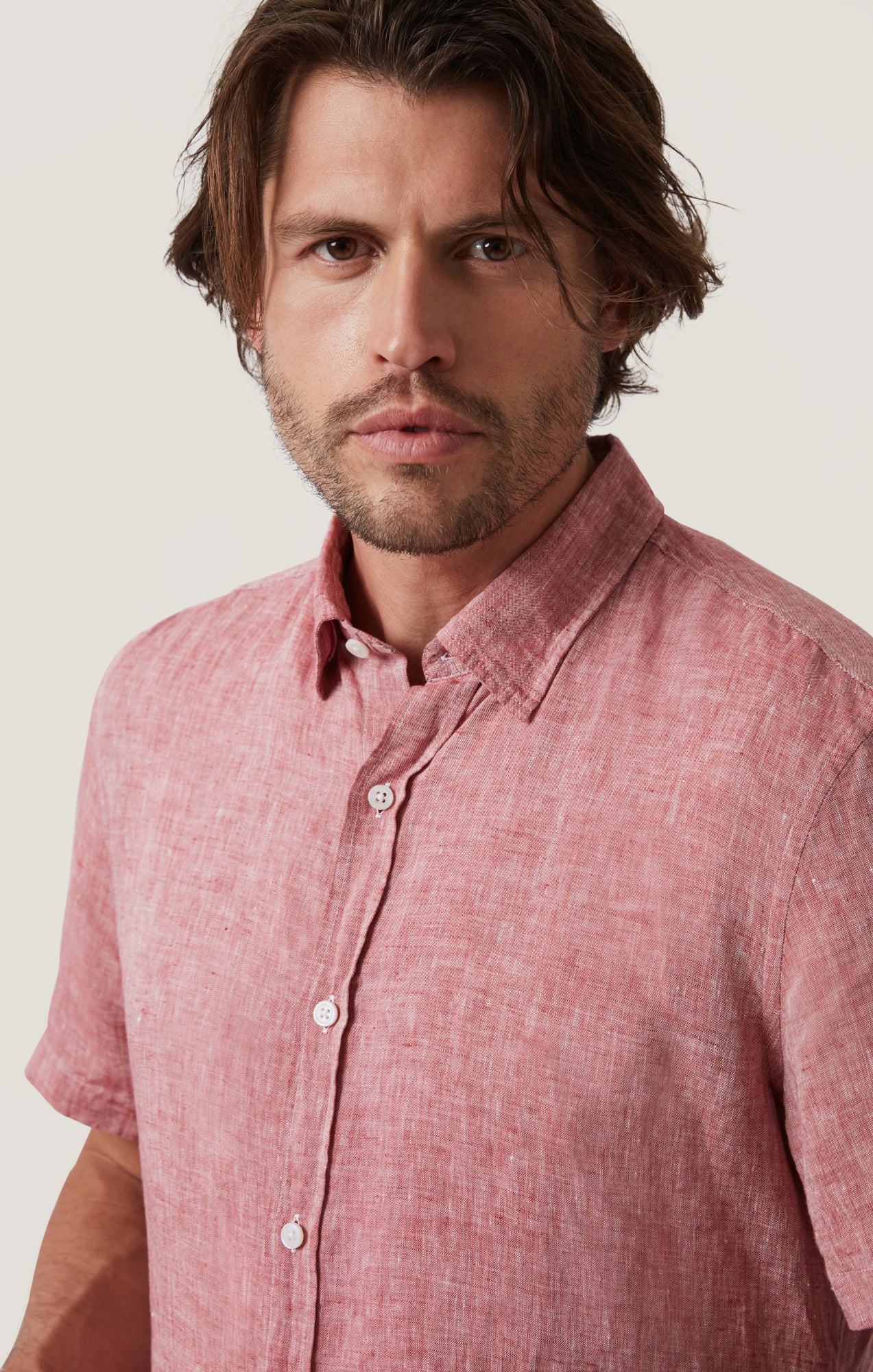 Linen Short Sleeve Shirt in Red