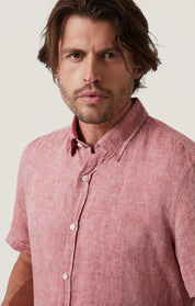 Linen Short Sleeve Shirt in Red