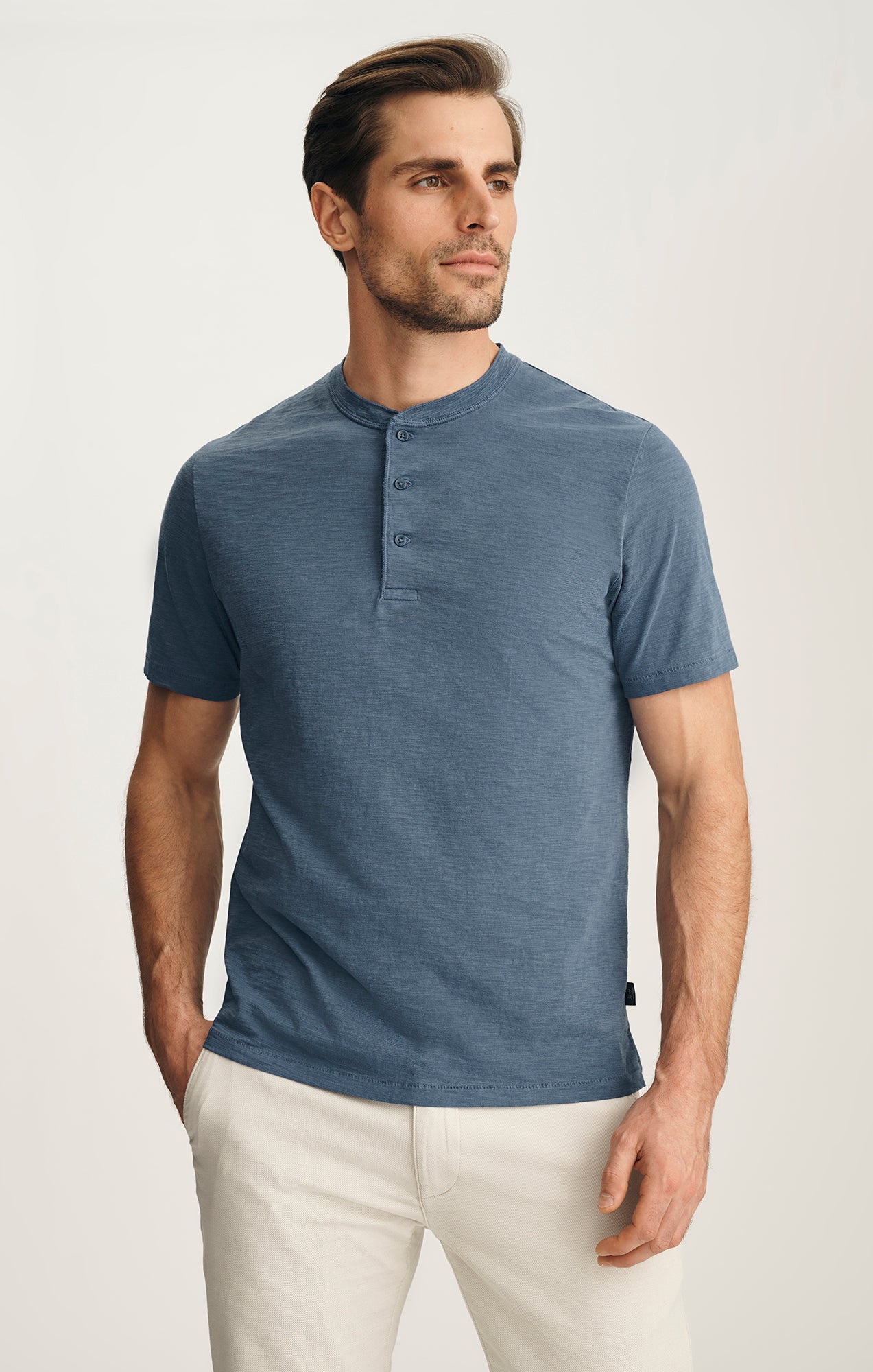 Slub Henley T-Shirt In Vintage Indigo