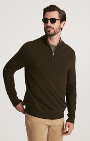 Cashmere Quarter Zip Sweater In Khaki