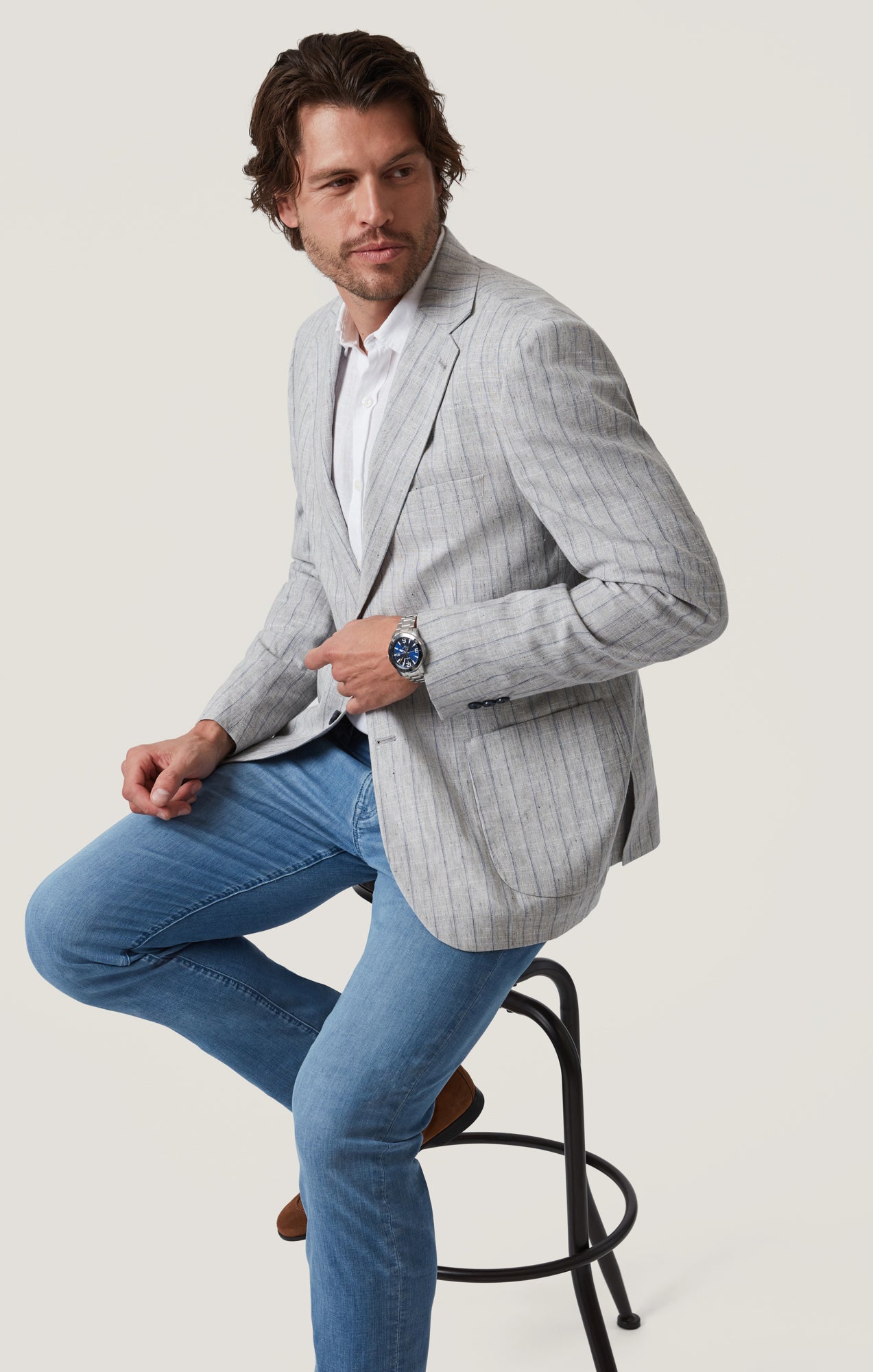 Matteo Checked Blazer in Grey Melange