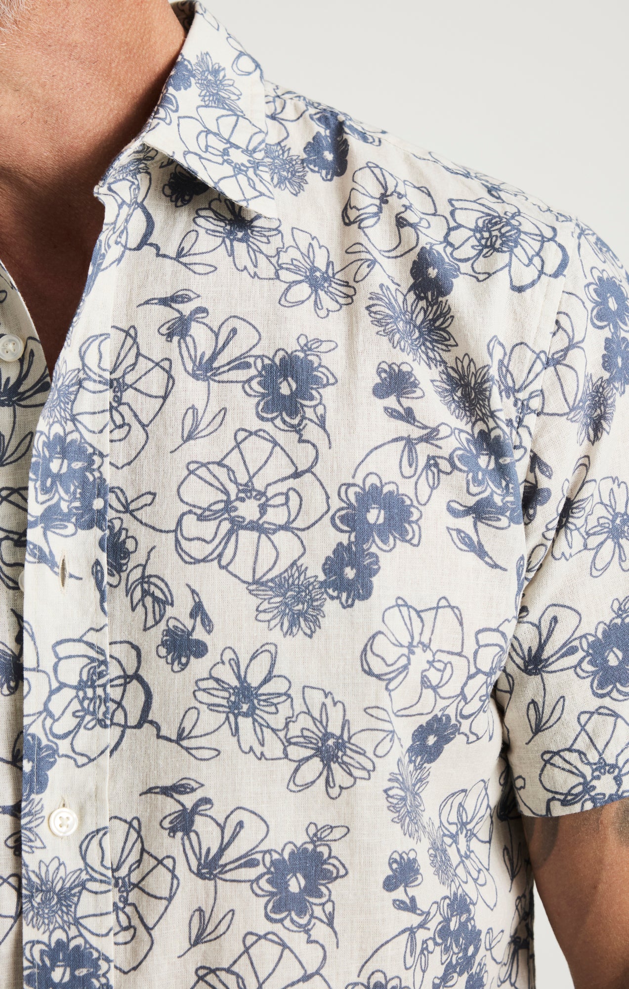 Flower Short Sleeve Shirt In Vintage Indigo
