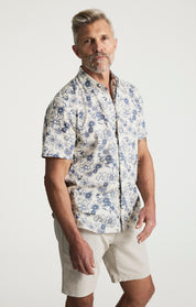 Flower Short Sleeve Shirt In Vintage Indigo