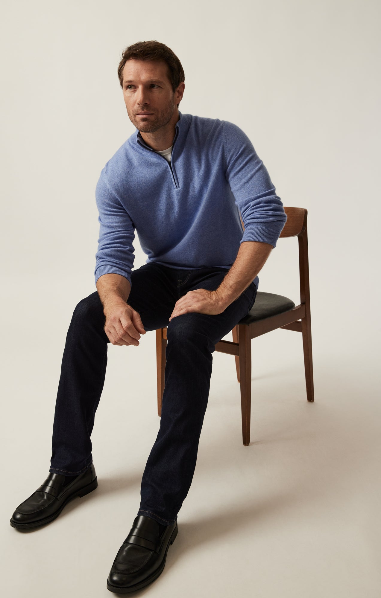 34 Heritage Men's Cashmere Quarter Zip Sweater In Skipper Blue 34 Heritage Men's Cashmere Quarter Zip Sweater In Skipper Blue
