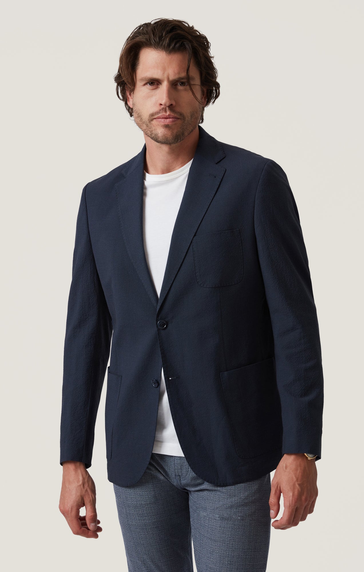 Matteo Seersucker Blazer in Navy