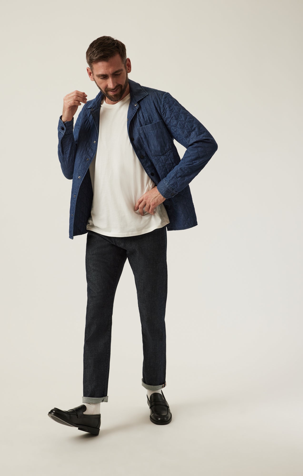 Denim Quilted Overshirt In Indigo