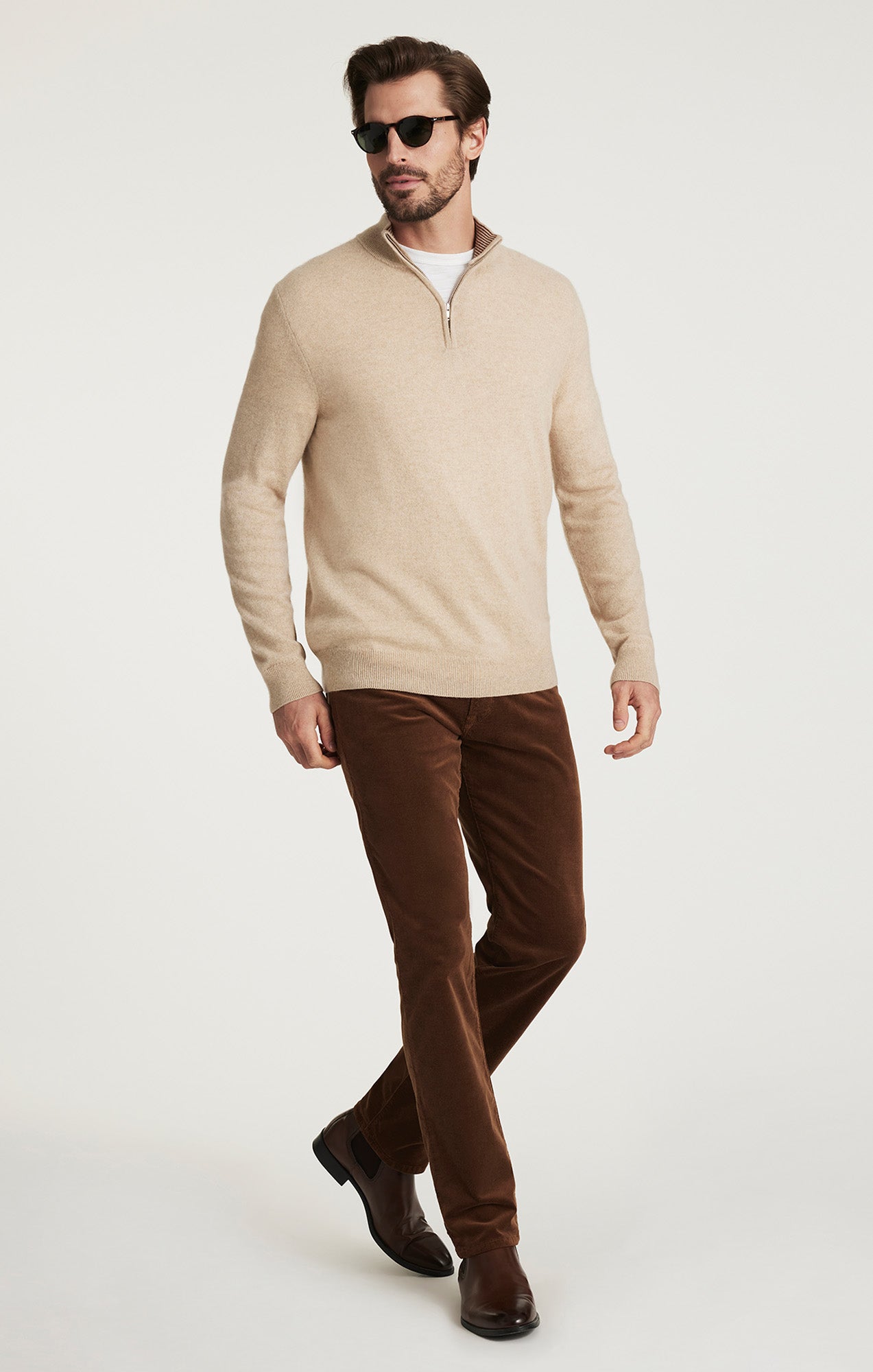 Cashmere Quarter Zip Sweater In Beige