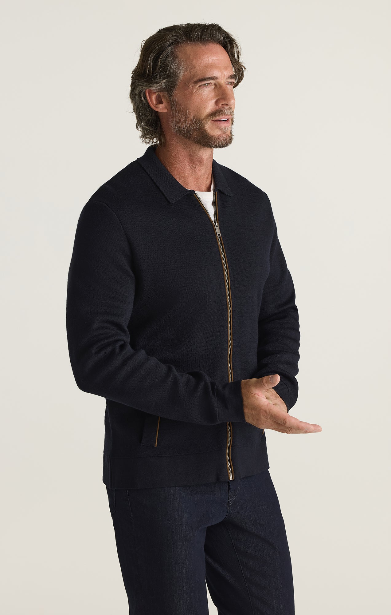 34 Heritage Men's Zip Up Cardigan in Navy