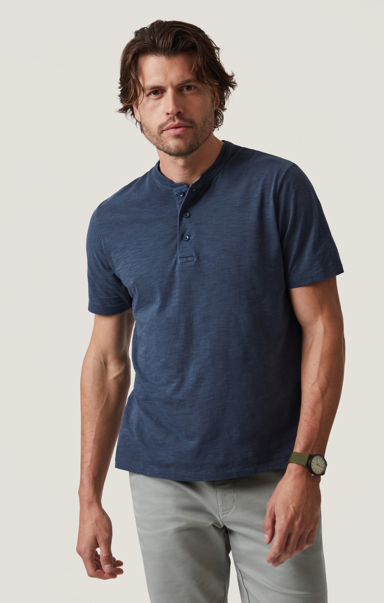 Slub Henley T-Shirt in Blue Night