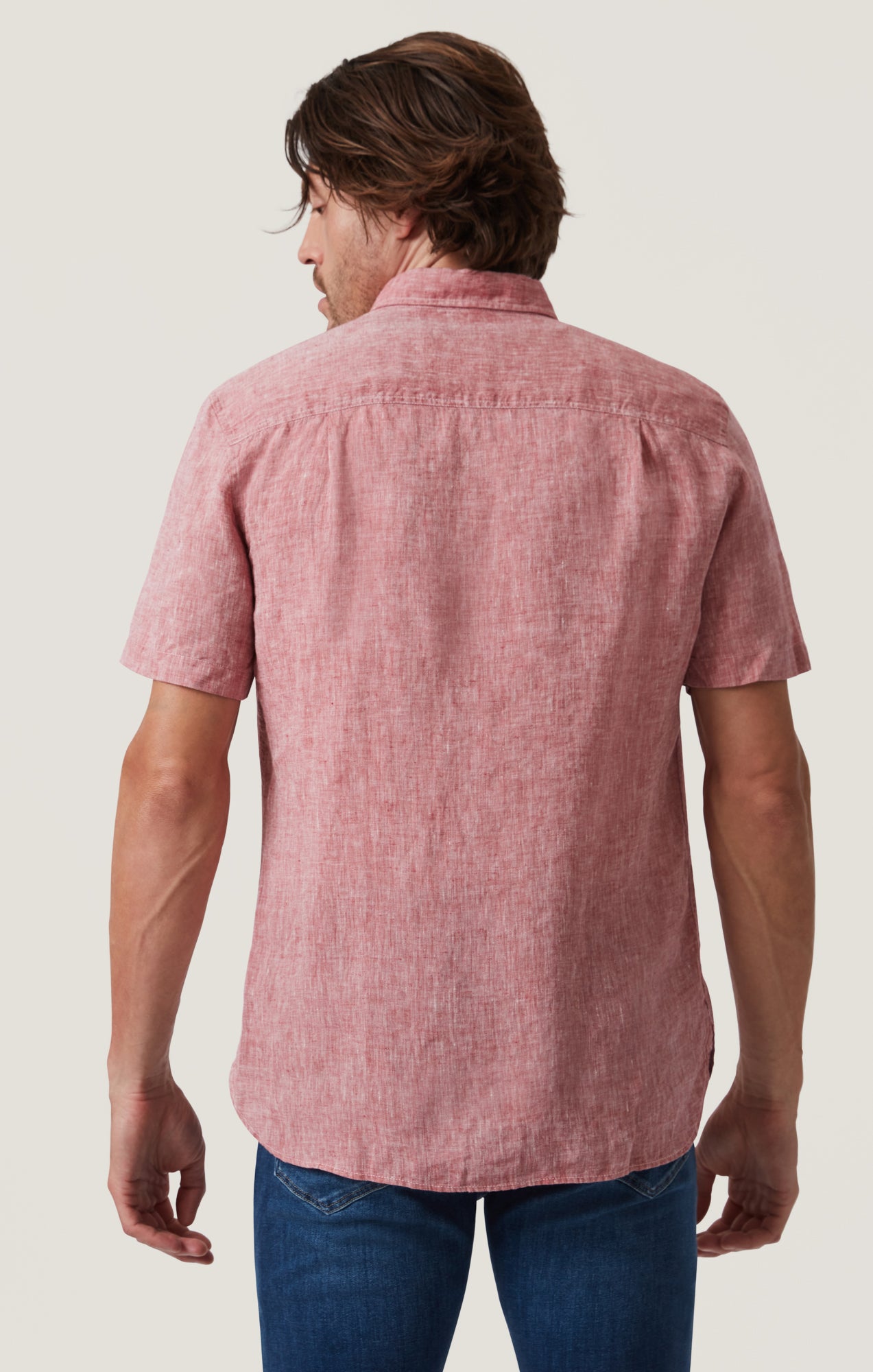 Linen Short Sleeve Shirt in Red