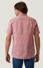 Linen Short Sleeve Shirt in Red