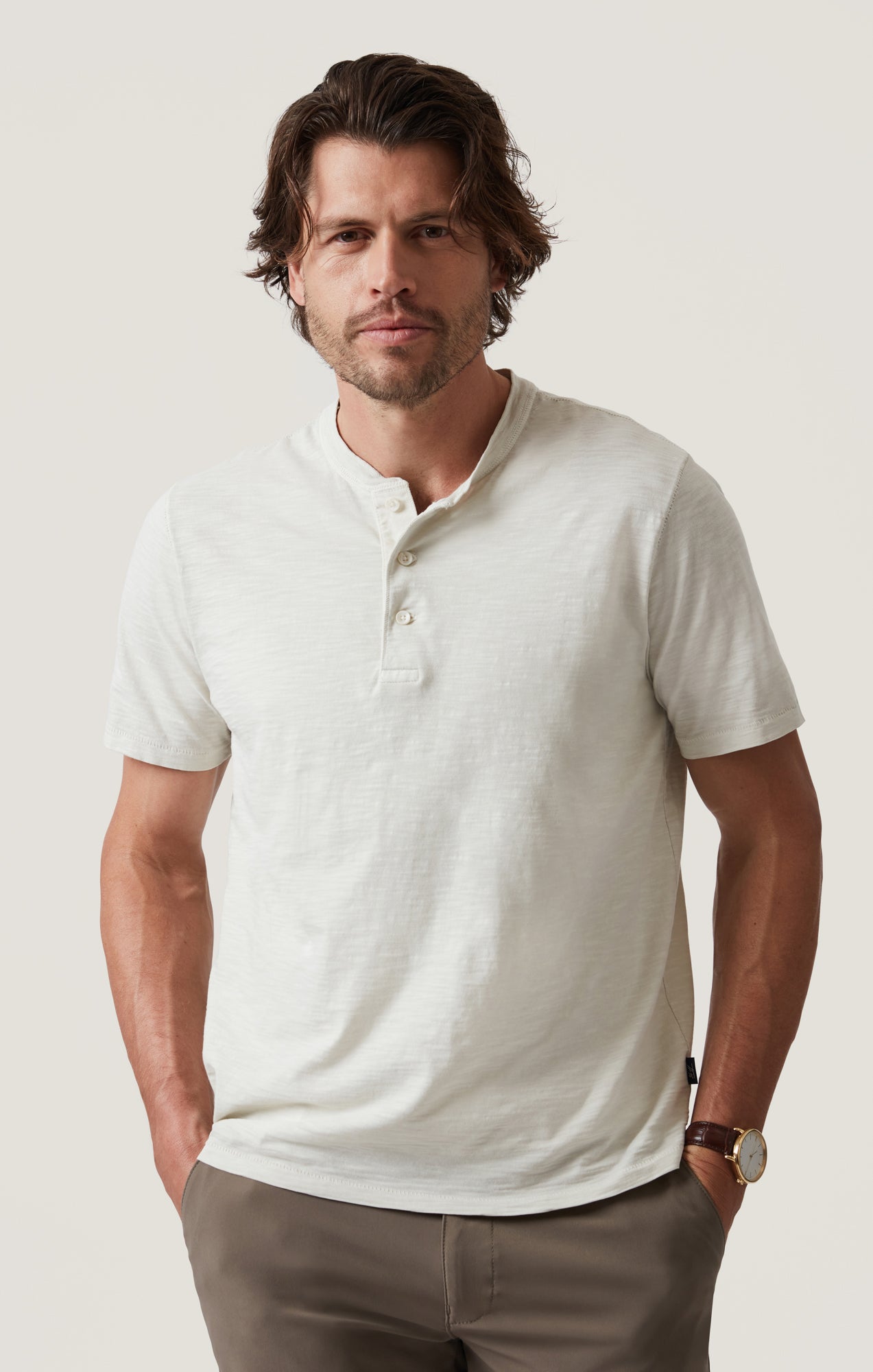 Slub Henley T-Shirt in Ivory