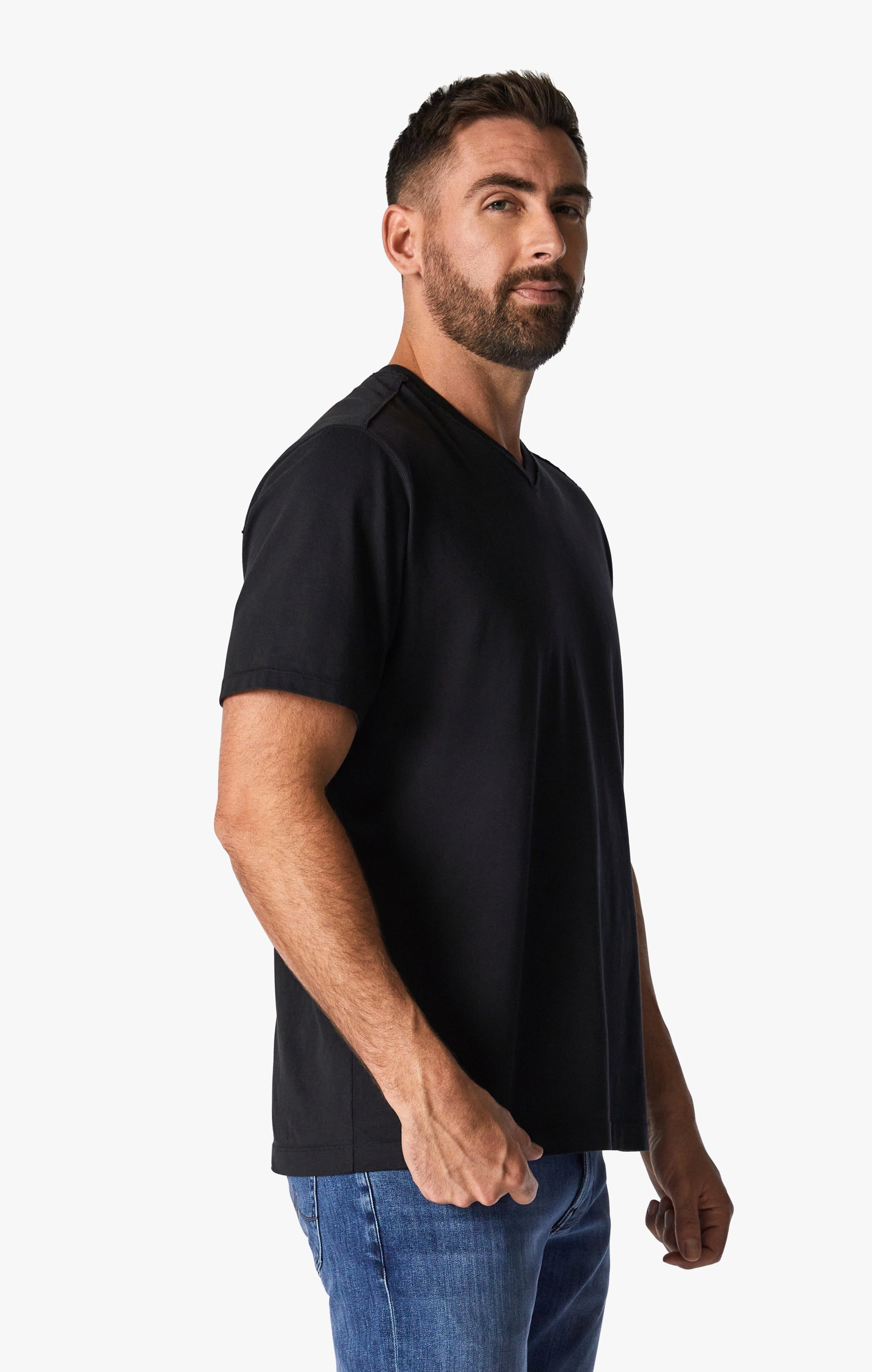 Deconstructed V-Neck T-Shirt in Black Image 3