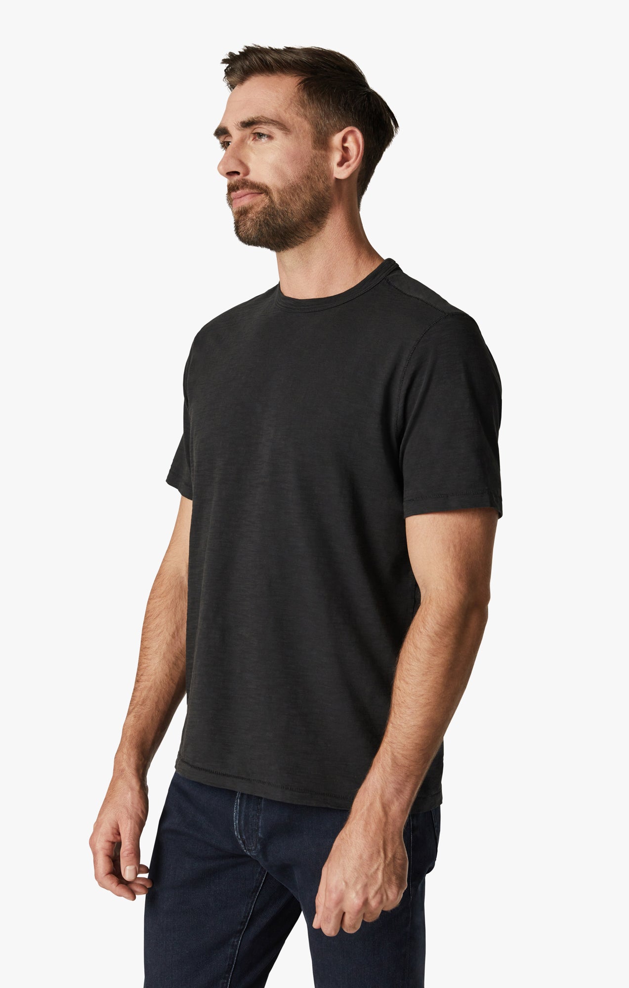 Slub Crew Neck T-Shirt in Black Image 2