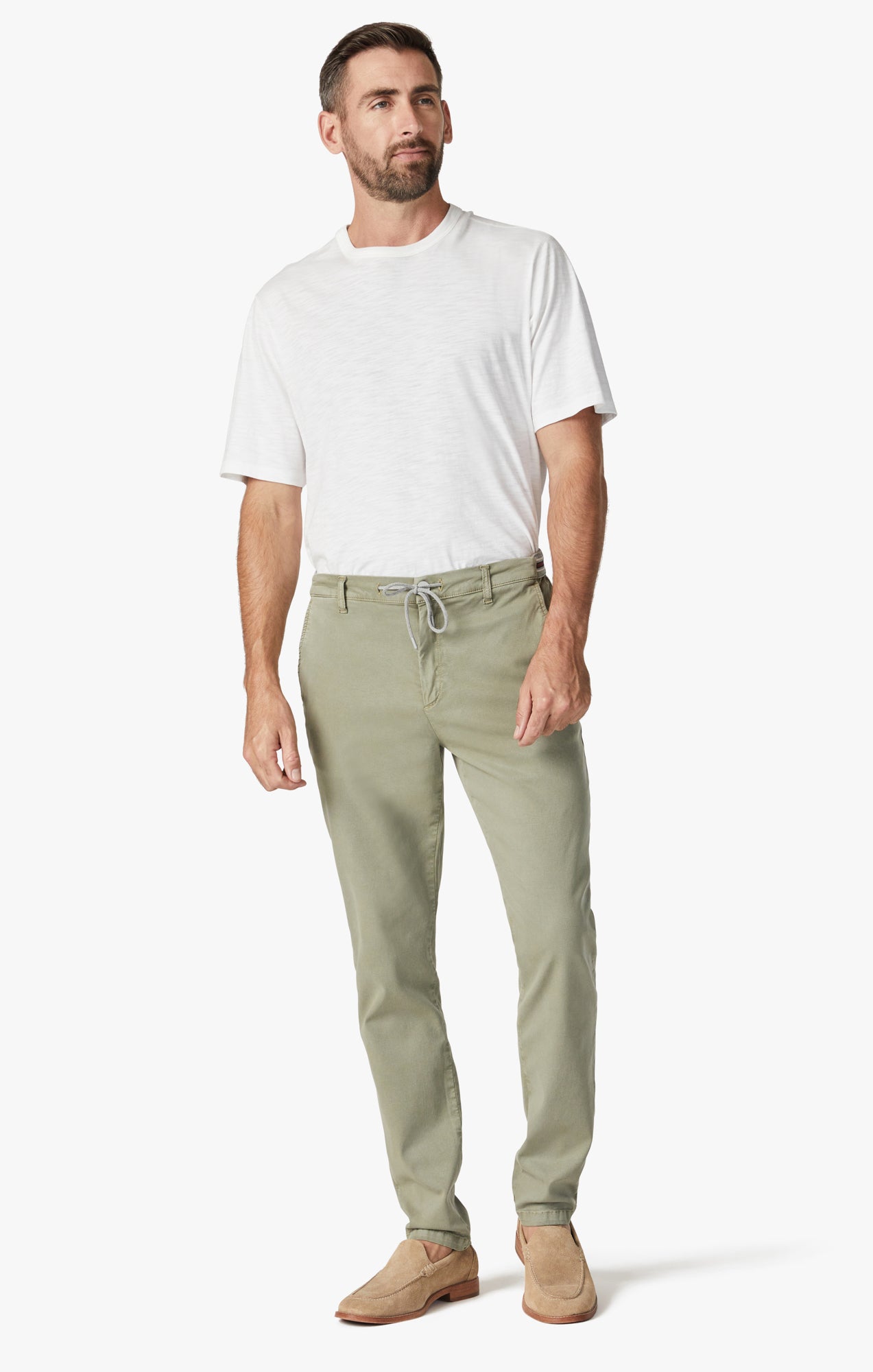 Formia Drawstring Chino Pants In Moss Green Soft Touch Image 7